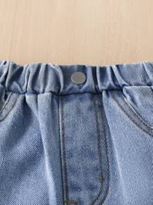 女嬰彈性腰帶直筒牛仔褲 - 淺色水洗藍 - 查看 4