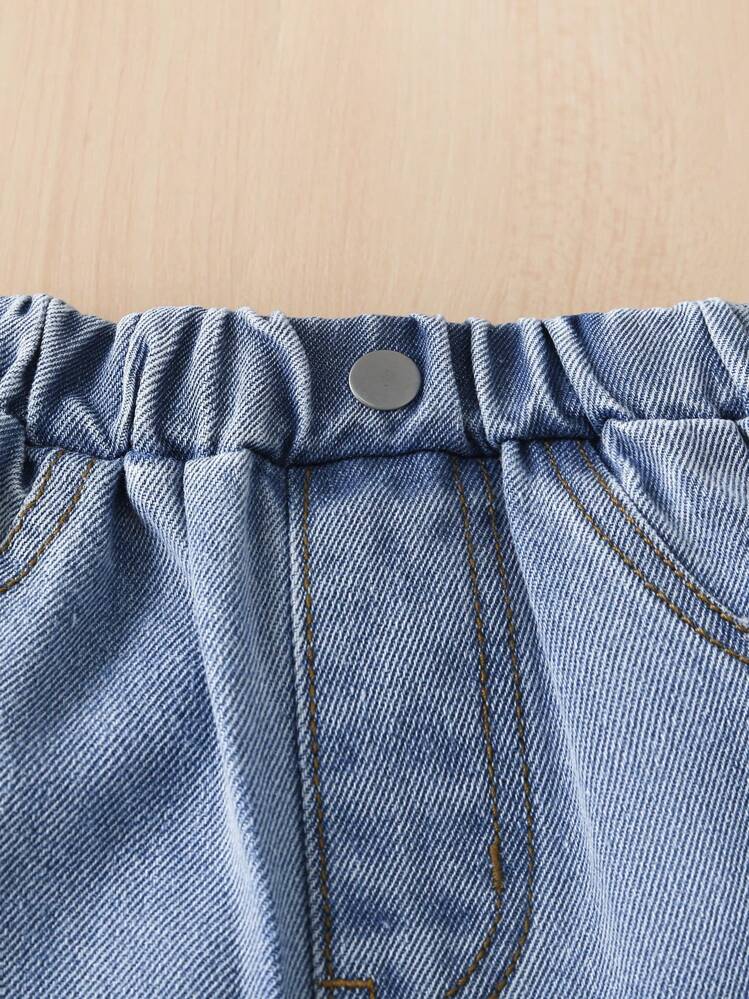 Baby Girl Elastic Waist Straight Leg Jeans - Light Wash - View 4