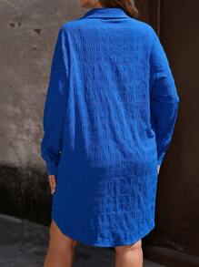 SHEIN LUNE Talla grande Vestido camisero de hombros caídos - azul real - Ver 2