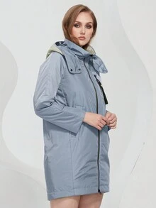 Astrid Plus Size Zip Up Áo khoác có mũ trùm đầu - Màu xanh lam - Xem 3