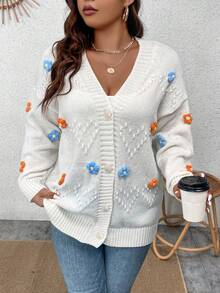 SHEIN Unity Hơn Đèn treo tường Thả vai Xoắn Dan Áo len Mở - Màu be - Xem 5