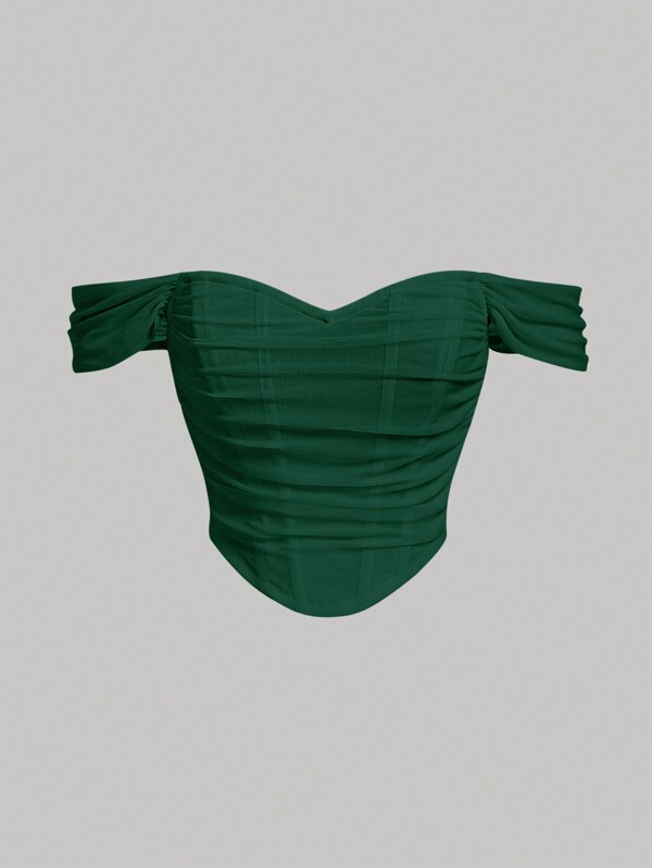 SHEIN MOD Top de hombros descubiertos fruncido bajo pañuelo de malla