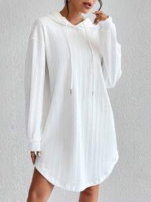 SHEIN Essnce 落肩抽繩連帽衛衣洋裝 - 白色 - 查看 4