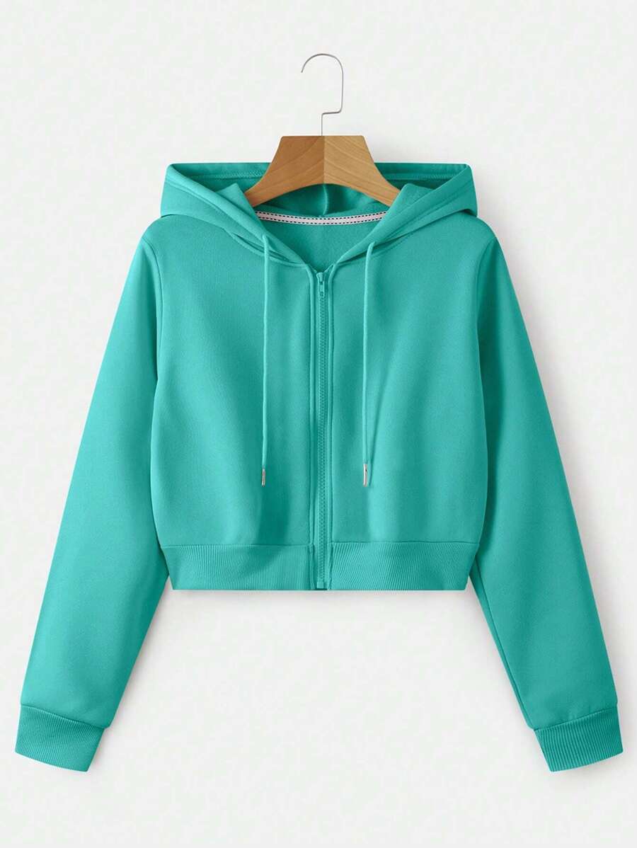 INAWLY Zip Up Crop Drawstring Hoodie,Long Sleeve Tops Graduation,Back To School Outfits,Graduation,Teacher Outfits For Women,Back To School Pullover Fall Outfit - Cadet Blue - View 1