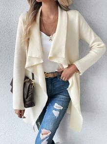 SHEIN Essnce Áo Cardigan thiết kế thường ngày cổ thác nước - Màu be - Xem 4