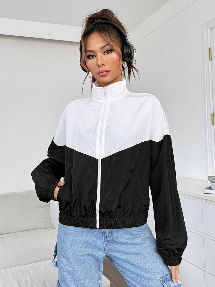 SHEIN EZwear 1pc Two Tone Drop Shoulder Windbreaker Jacket