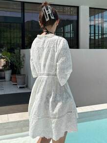 DAZY 刺绣细节罩衫连衣裙，适合夏季海滩度假 - 白色 - 查看 4