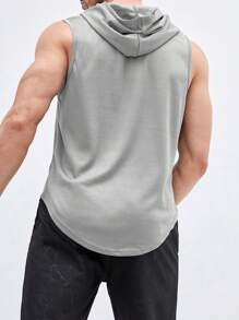 Manfinity Fitness 男士字母圖形束線兜帽背心訓練上衣 - 灰色 - 查看 2