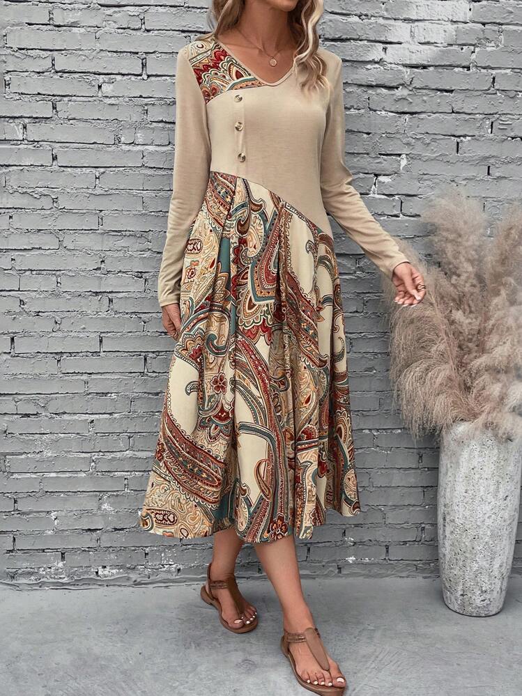 Vestido con estampado de paisley con bolsillo oculto - Multicolor - Ver 4