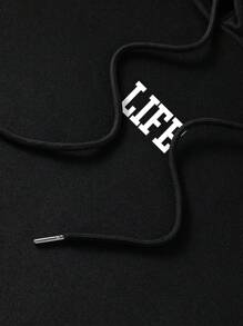 Manfinity EMRG Nam Slogan & In Thiên sứ Túi kangaroo Dây rút Hoodie - màu đen - Xem 4