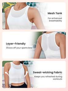 Easithlete Solid Crop Sports Tank Top - White - View 3