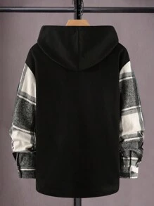 Manfinity Hypemode Hombres Abrigo Con Capucha Y Cordón De Estampado De Cuadros Sin Camiseta - Blanco y Negro - Ver 2