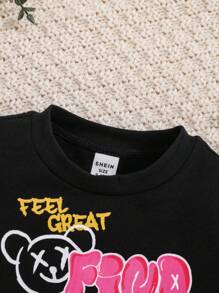 SHEIN 女嬰標語和卡通圖案T恤 - 黑色 - 查看 3