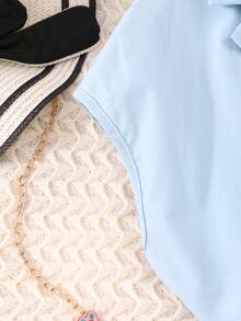 SHEIN Tween Girl Lapel Neck Vest Blazer & Pants & Ruched Crop Cami Top