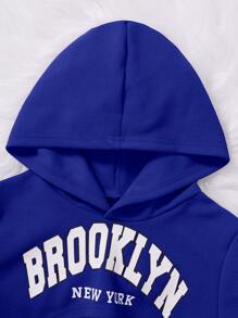 SHEIN Teen Girl Letter Graphic Hooded Tee & Tank Top & Sweatpants - Blue - View 4