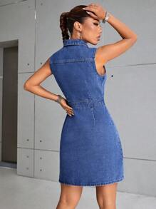 SHEIN Privé 女士牛仔連衣裙 - 淺色水洗藍 - 查看 3