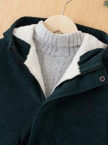 SHEIN 男小童翻蓋口袋毛絨內襯連帽外套 - 軍綠色 - 查看 8