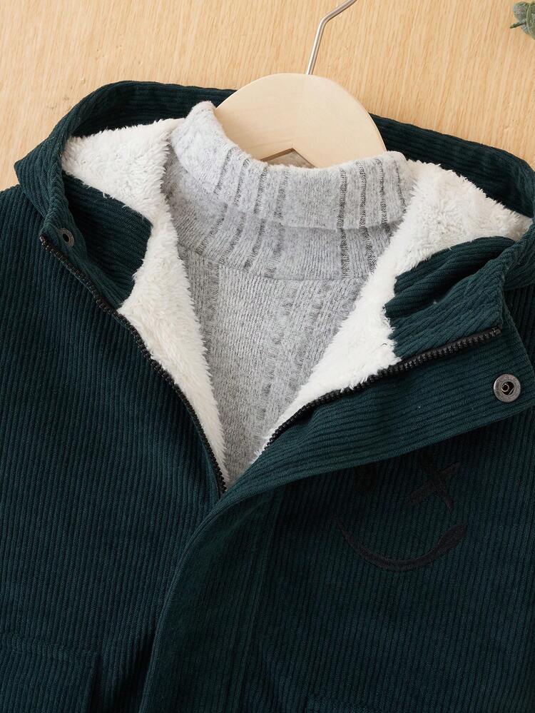 Young Boy Flap Pocket Teddy Lined Hooded Coat