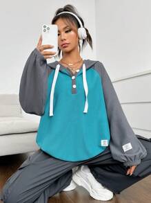 SHEIN EZwear Khối màu Tay Raglan Dây rút Hoodie - Nhiều màu - Xem 1