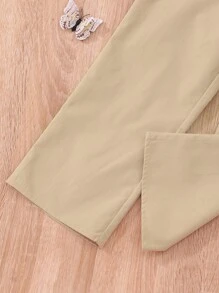 SHEIN Tween Girl Lapel Neck Vest Blazer & Pants & Ruched Crop Cami Top