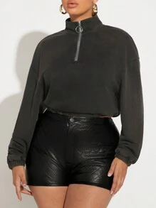 SHEIN SXY Half Zip Drop Shoulder Crop Sweatshirt - Dark Grey - View 1