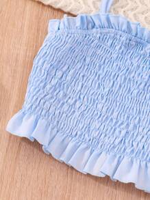 Tween Girl Solid Blouse & Wide Leg Pants & Shirred Cami Top - Blue - View 5