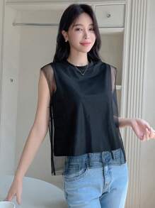 DAZY Chất rắn Lưới Áo ba lỗ - màu đen - Xem 4