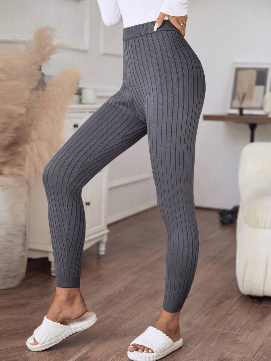 SHEIN LUNE Solid Knit Pants - Grey - View 1