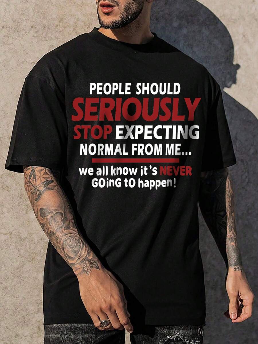 Manfinity Homme Men Plus Slogan Graphic Tee - Black - View 1