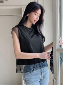 DAZY Chất rắn Lưới Áo ba lỗ - màu đen - Xem 3