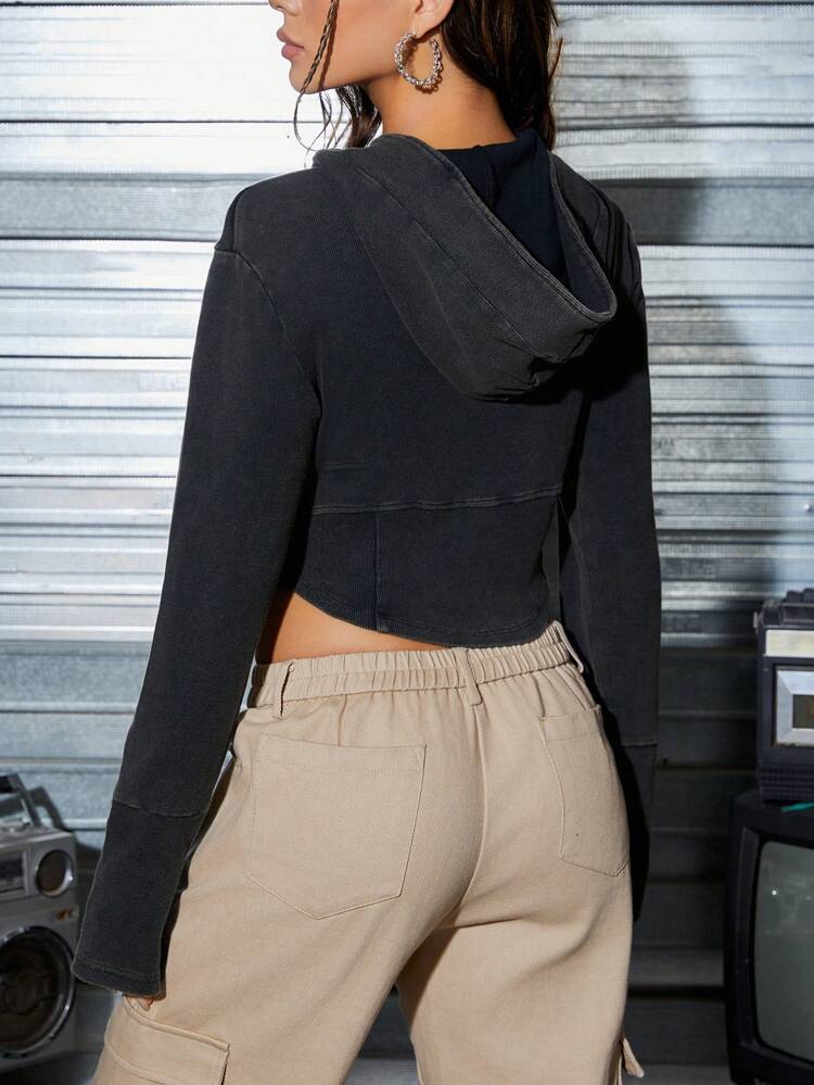 Solid Cowl Front Asymmetrical Hem Sweatshirt