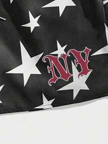 ROMWE MEN Street Life Men Star & Letter Graphic Drawstring Waist Shorts, Football Style - Black and White - View 4