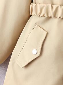 SHEIN Tween Girl 1pc Houndstooth Pattern Fuzzy Trim Hooded Buckle Belted Coat - Khaki - View 4