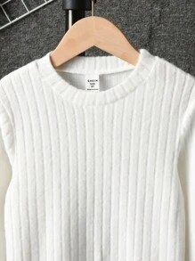 SHEIN Cậu bé Tween Chất rắn Đồ đan Ribbed Áo thun - trắng - Xem 4
