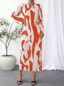 SHEIN Essnce In Toàn bộ Đầm Không có thắt lưng - trái cam - Xem 4