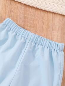 SHEIN Tween Girl Lapel Neck Vest Blazer & Pants & Ruched Crop Cami Top