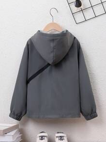 SHEIN Tween Boy Flap Pocket Hooded Coat & Bag - Grey - View 2