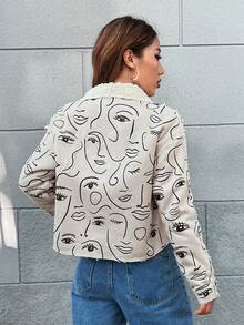 Amy Suther Đồ họa Hình Lót Teddy Dây kéo Áo khoác moto - Màu Khaki - Xem 2