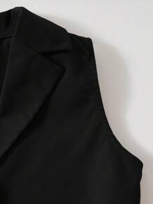 Tween Girl Solid Crop Vest Jacket & Wide Leg Pants - Black - View 4