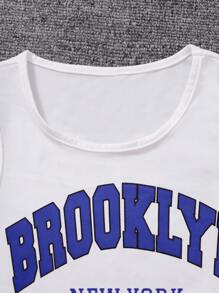 SHEIN Teen Girl Letter Graphic Hooded Tee & Tank Top & Sweatpants - Blue - View 5