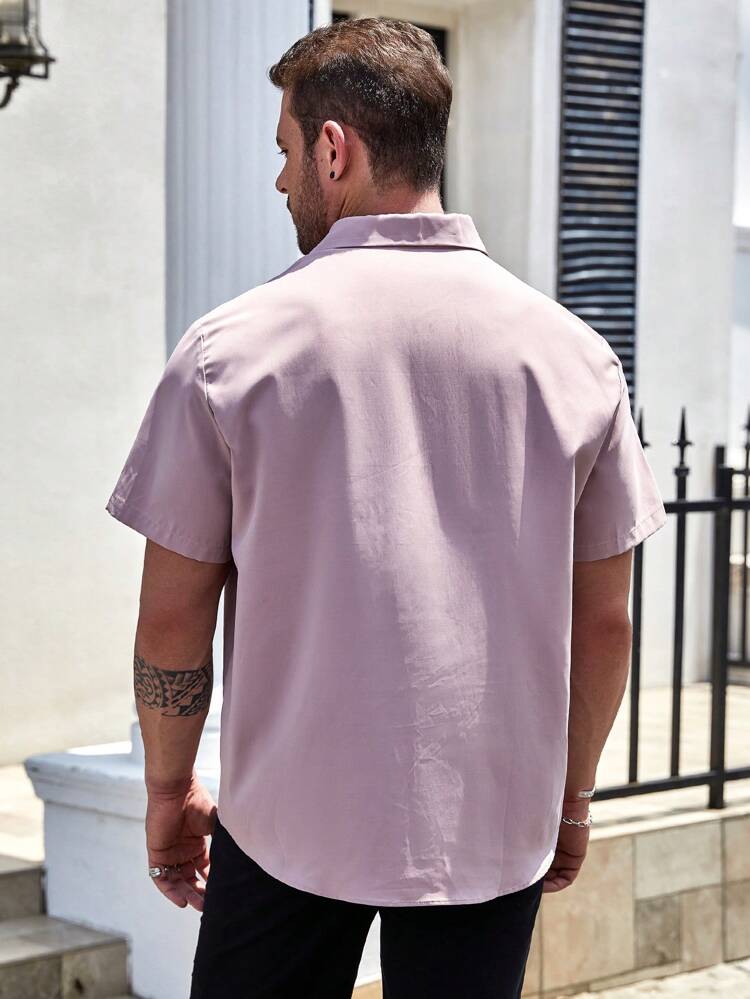 Men Plus Letter Graphic Pocket Patched Shirt