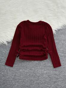 SHEIN Chica preadolescente Camiseta unicolor fruncido lateral - Burdeos - Ver 2