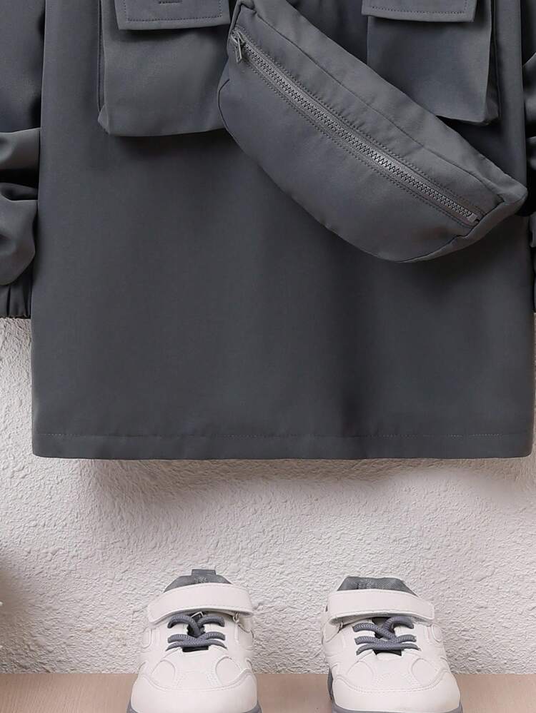 Tween Boy Flap Pocket Hooded Coat & Bag