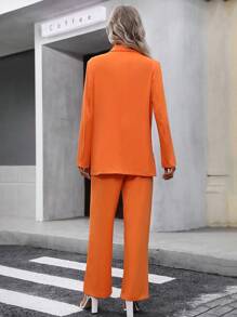 SHEIN Privé Lapel Neck Single Button Blazer & Pants - Orange - View 2