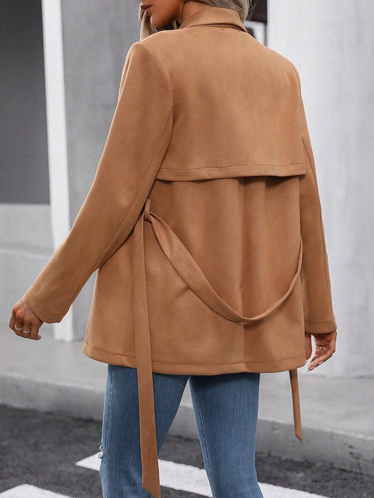 Waterfall Collar Belted Wrap Coat
