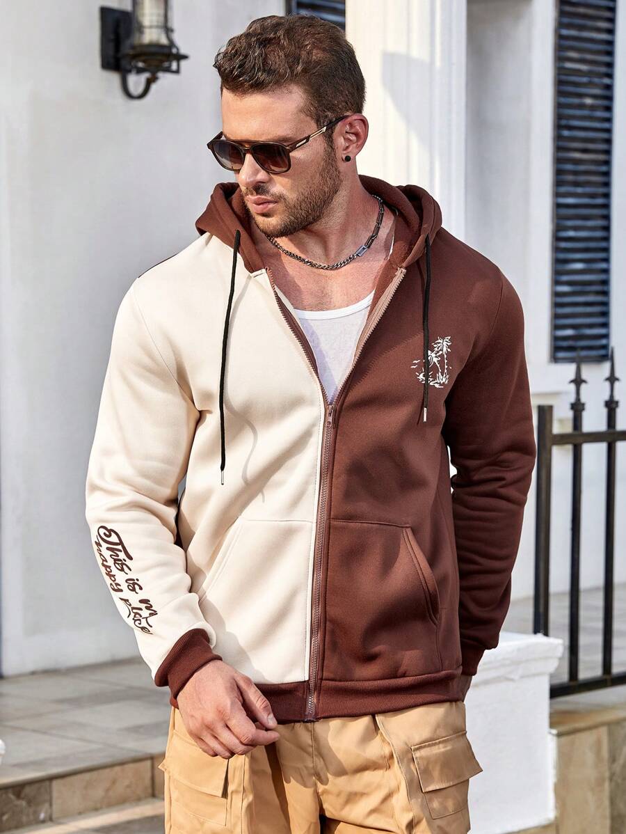 Manfinity Homme Nam Plus Hai âm Đồ họa Chữ cái Dây kéo Dây rút Hoodie - Nhiều màu - Xem 1