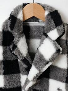 SHEIN Abrigo de franela a cuadros búfalo con cuello de solapa para niña bebé, para Navidad - Blanco y Negro - Ver 7