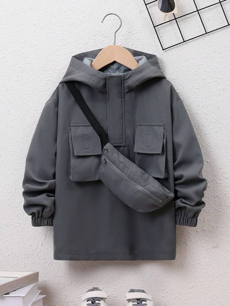 Tween Boy Flap Pocket Hooded Coat & Bag