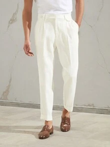 Manfinity Mode Men Fold Pleated Detail Slant Pocket Suit Pants - White - View 1