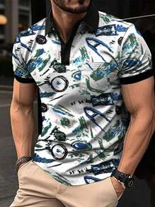Men Allover Print Polo Shirt - Multicolor - View 1